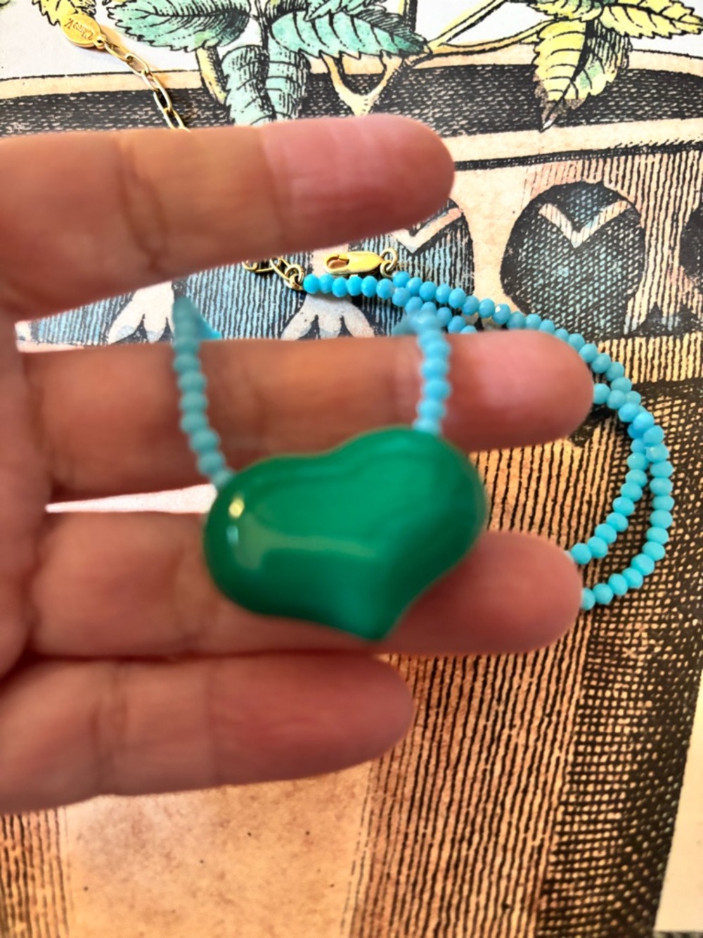 Clare V Beaded Heart Necklace - Turquoise and Green - Mint Condition - Picture 4 of 7